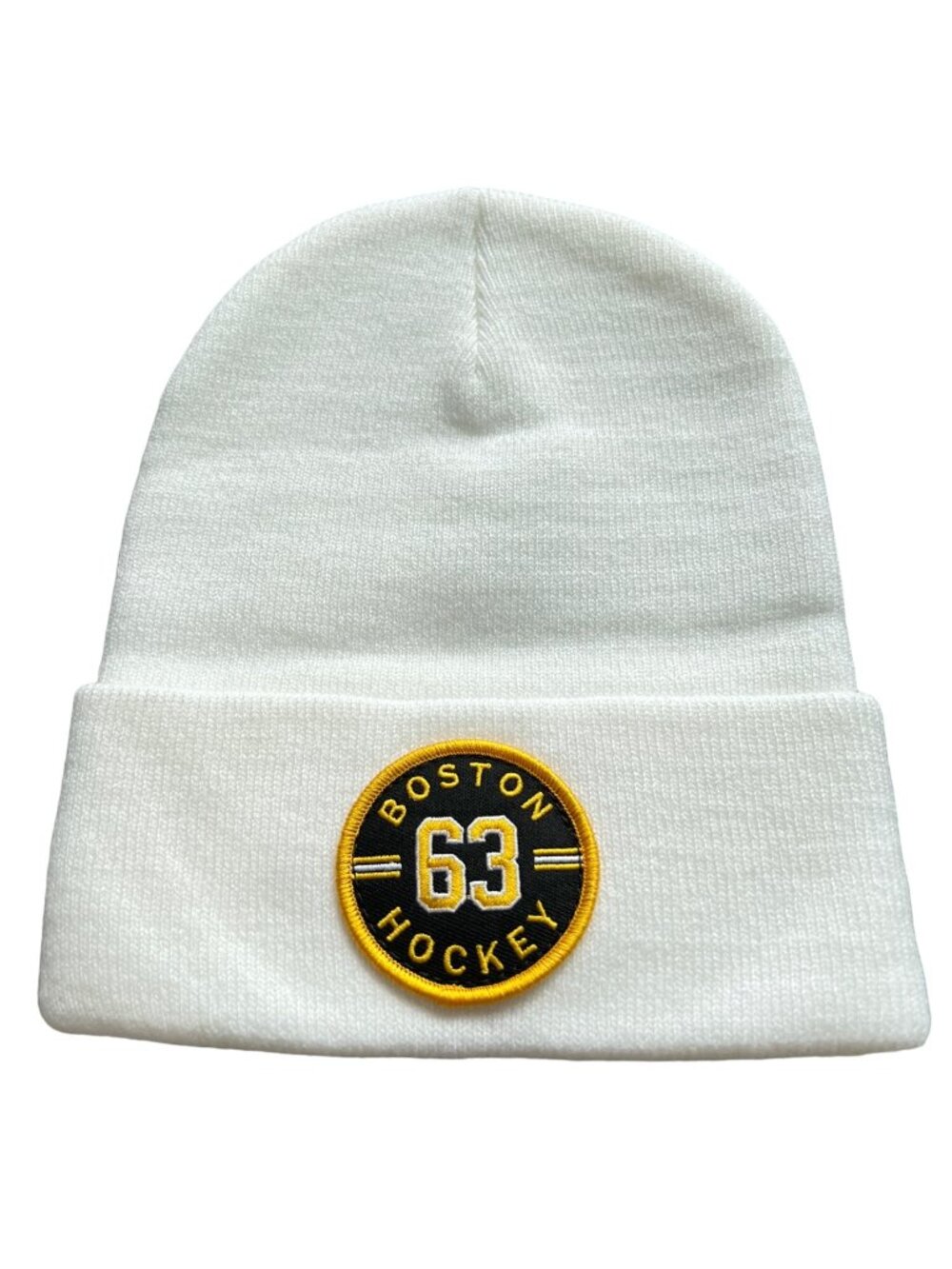 Beechfield Beanie Hat One Size Boston Hockey 63 Circle Patch White Knit College